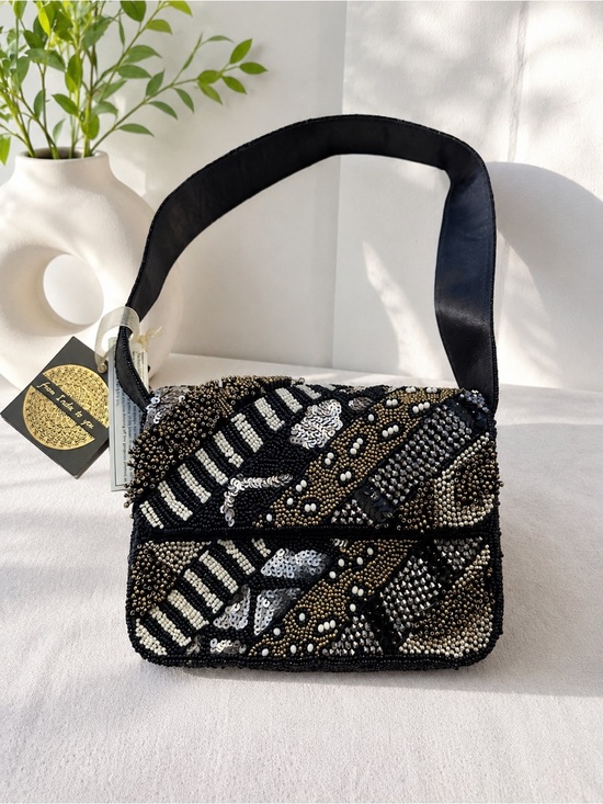 Handcrafted in India Handbags - 🖤 Handcrafted in India Beaded Black, Gold & Silver Shoulder Bag
